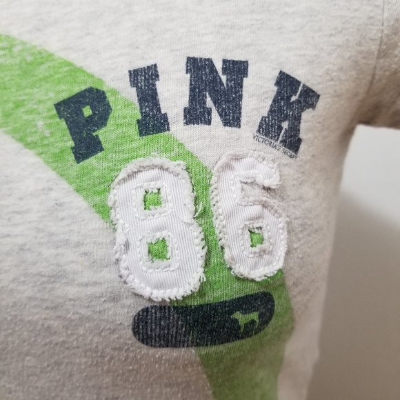 Victoria's Secret PINK top Small peace sign 86 dog patch logo graphic slub knit - Picture 6 of 13